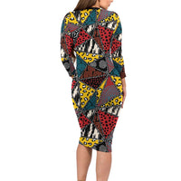 Wild Animal Skins Family Matching Long Sleeve Bodycon Dress and Hawaiian Shirt Triangles Pattern Afro Pattern Style - Wonder Print Shop