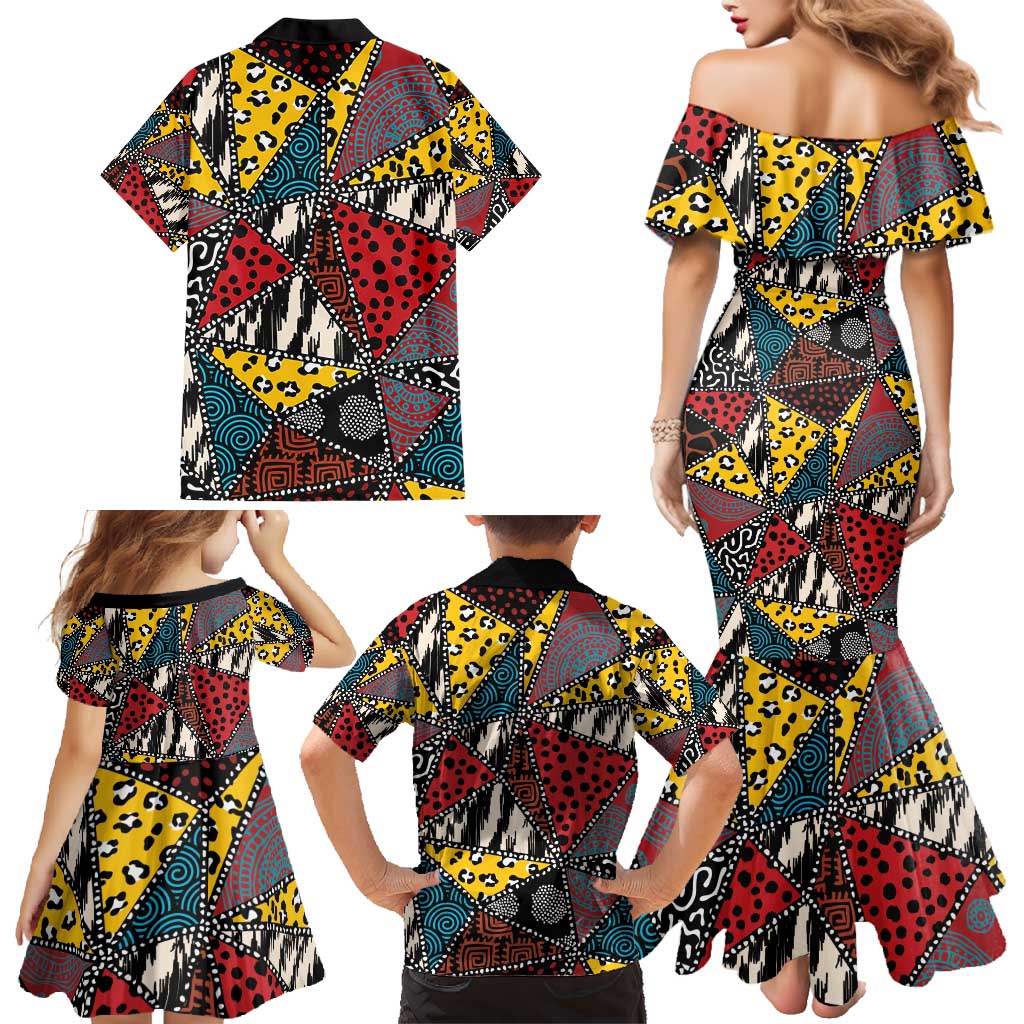 Wild Animal Skins Family Matching Mermaid Dress and Hawaiian Shirt Triangles Pattern Afro Pattern Style - Wonder Print Shop