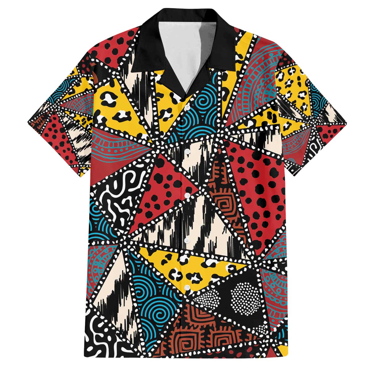 Wild Animal Skins Family Matching Off The Shoulder Long Sleeve Dress and Hawaiian Shirt Triangles Pattern Afro Pattern Style - Wonder Print Shop