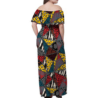 Wild Animal Skins Family Matching Off Shoulder Maxi Dress and Hawaiian Shirt Triangles Pattern Afro Pattern Style - Wonder Print Shop
