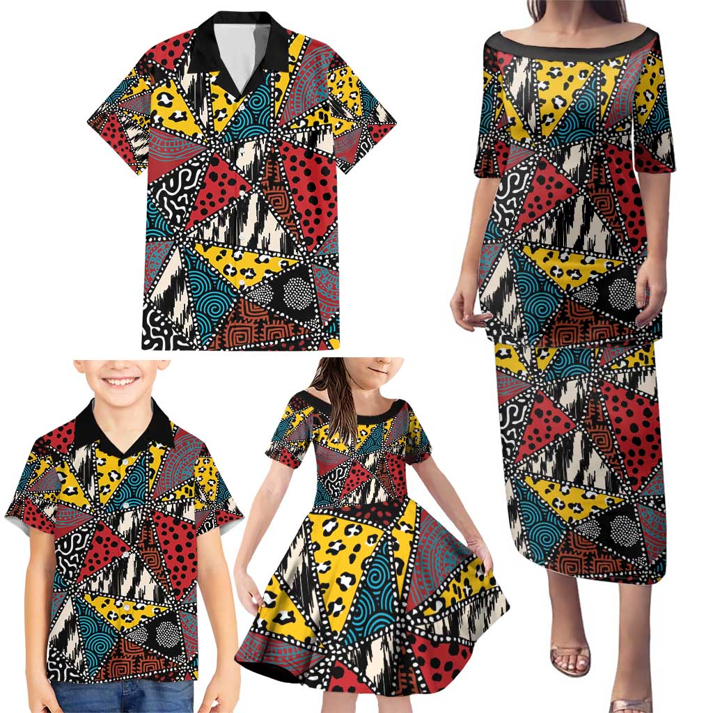 Wild Animal Skins Family Matching Puletasi and Hawaiian Shirt Triangles Pattern Afro Pattern Style - Wonder Print Shop