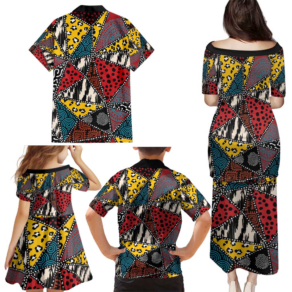 Wild Animal Skins Family Matching Puletasi and Hawaiian Shirt Triangles Pattern Afro Pattern Style - Wonder Print Shop