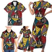 Wild Animal Skins Family Matching Short Sleeve Bodycon Dress and Hawaiian Shirt Triangles Pattern Afro Pattern Style - Wonder Print Shop