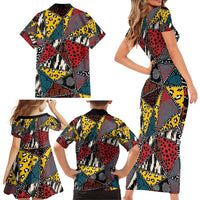Wild Animal Skins Family Matching Short Sleeve Bodycon Dress and Hawaiian Shirt Triangles Pattern Afro Pattern Style - Wonder Print Shop