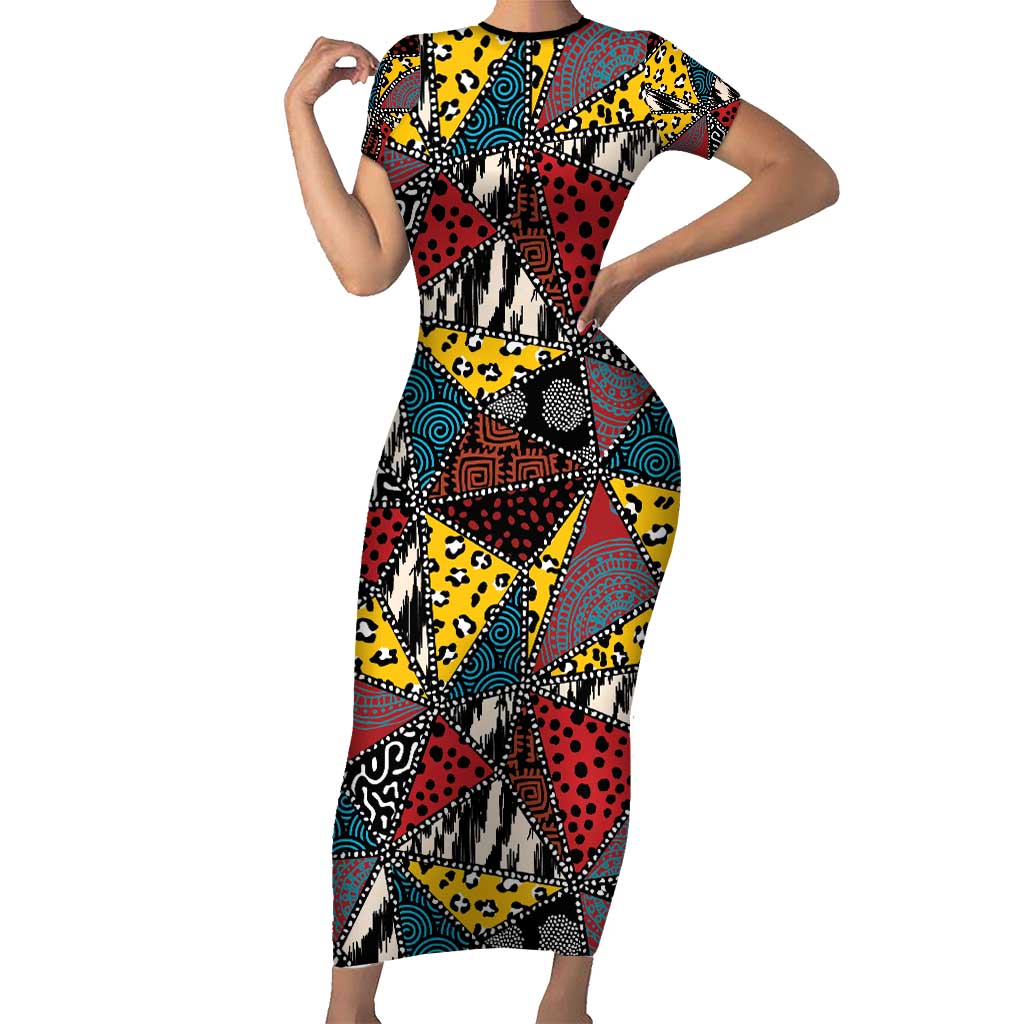 Wild Animal Skins Family Matching Short Sleeve Bodycon Dress and Hawaiian Shirt Triangles Pattern Afro Pattern Style - Wonder Print Shop