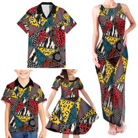 Wild Animal Skins Family Matching Tank Maxi Dress and Hawaiian Shirt Triangles Pattern Afro Pattern Style - Wonder Print Shop