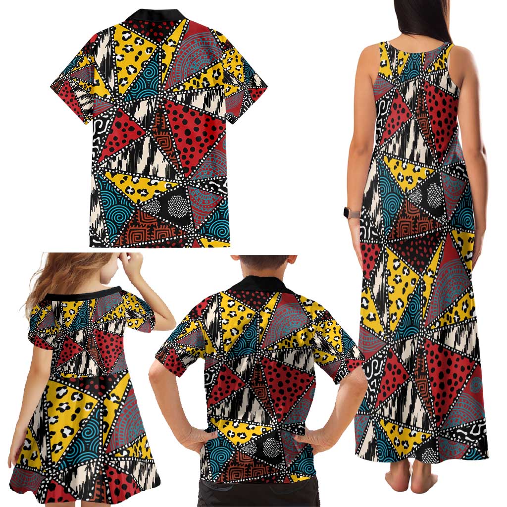 Wild Animal Skins Family Matching Tank Maxi Dress and Hawaiian Shirt Triangles Pattern Afro Pattern Style - Wonder Print Shop