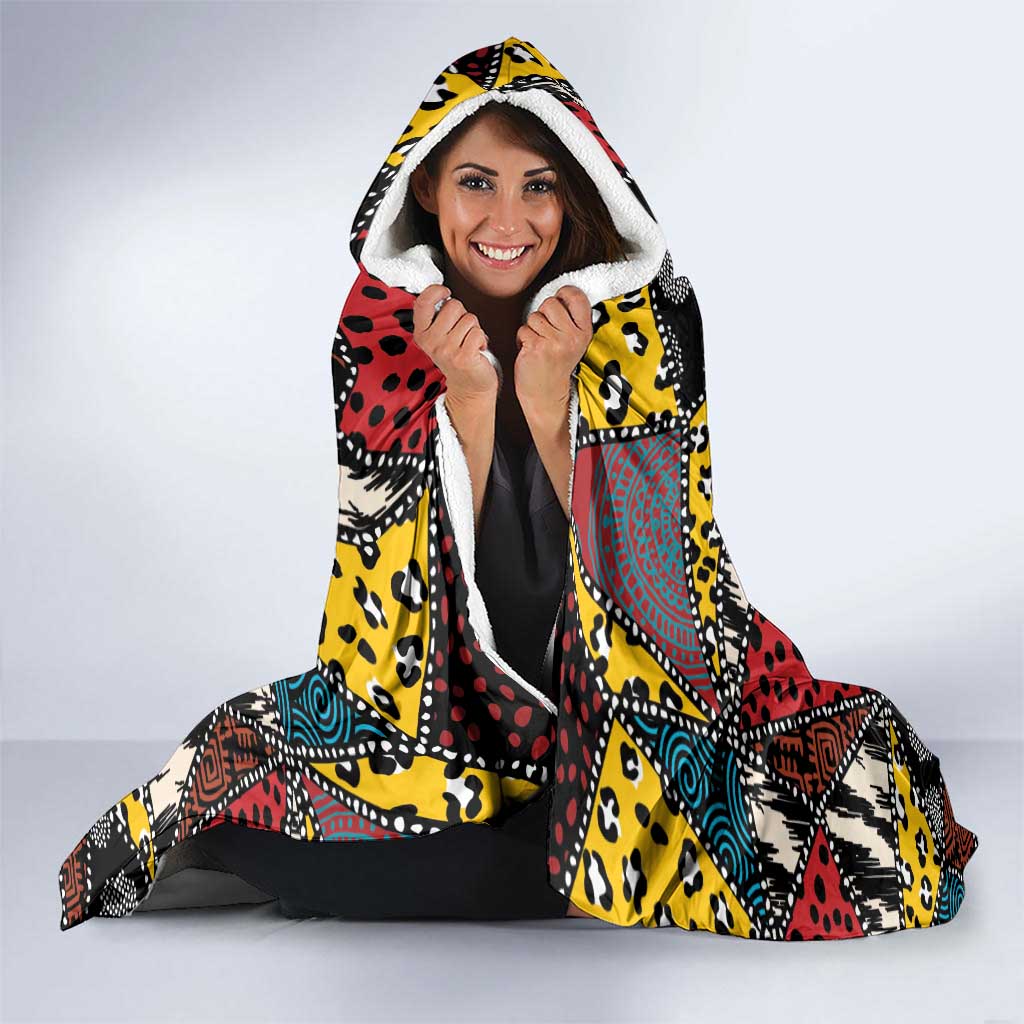 Wild Animal Skins Hooded Blanket Triangles Pattern Afro Pattern Style - Wonder Print Shop