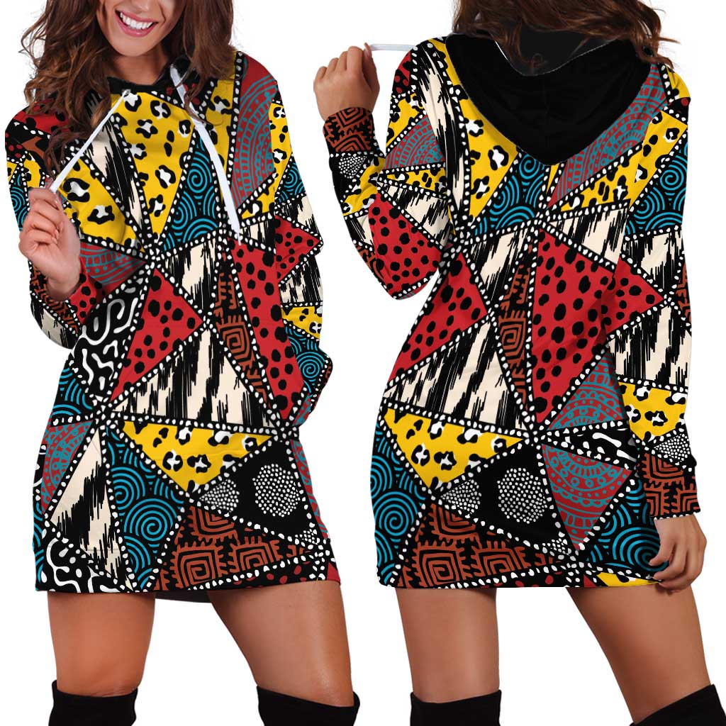 Wild Animal Skins Hoodie Dress Triangles Pattern Afro Pattern Style - Wonder Print Shop