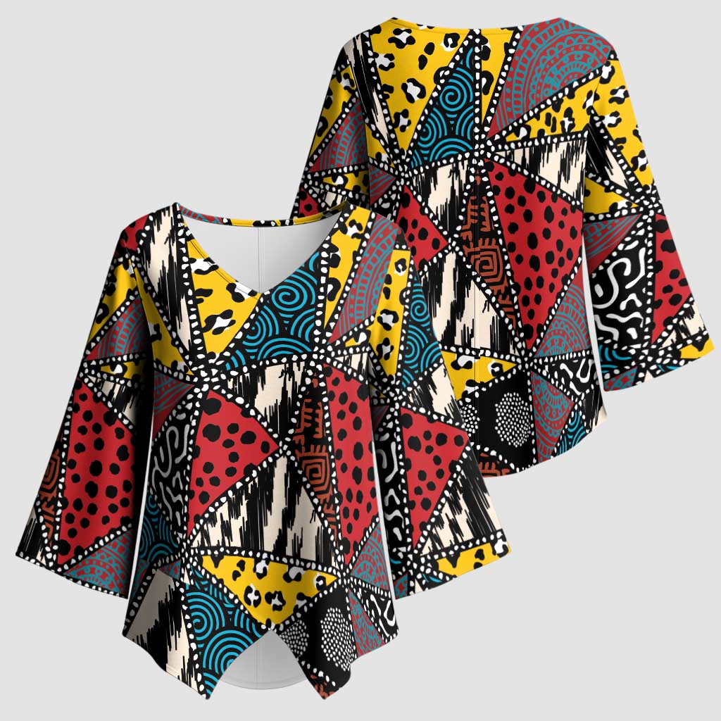 Wild Animal Skins Kimono Sleeve Blouse Triangles Pattern Afro Pattern Style - Wonder Print Shop