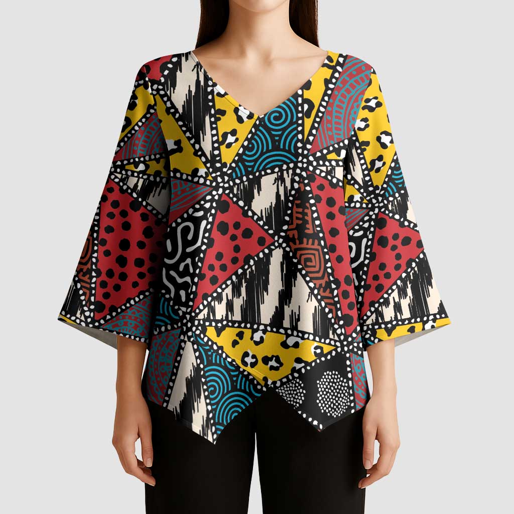 Wild Animal Skins Kimono Sleeve Blouse Triangles Pattern Afro Pattern Style - Wonder Print Shop