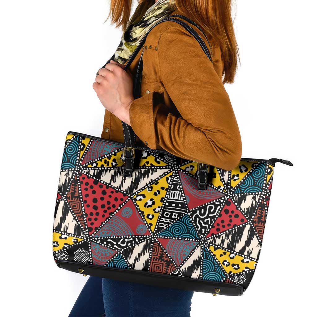 Wild Animal Skins Leather Tote Bag Triangles Pattern Afro Pattern Style - Wonder Print Shop