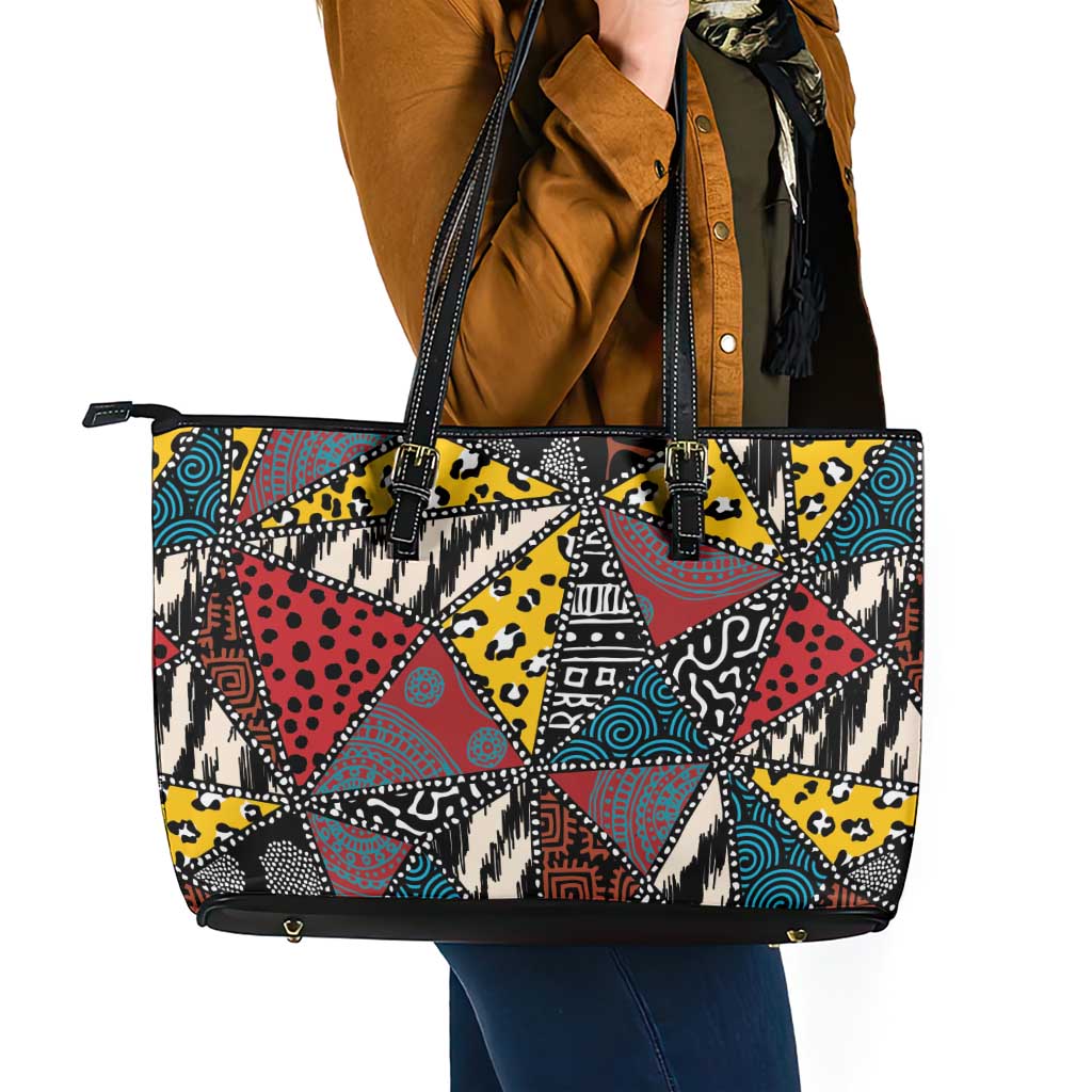 Wild Animal Skins Leather Tote Bag Triangles Pattern Afro Pattern Style - Wonder Print Shop