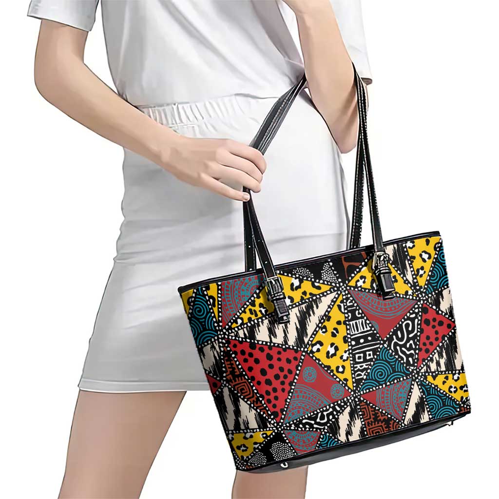 Wild Animal Skins Leather Tote Bag Triangles Pattern Afro Pattern Style - Wonder Print Shop
