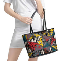Wild Animal Skins Leather Tote Bag Triangles Pattern Afro Pattern Style - Wonder Print Shop