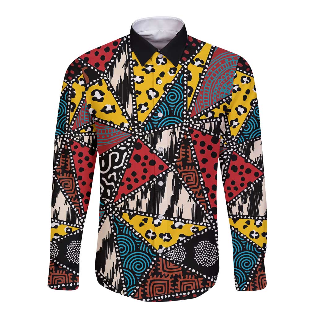 Wild Animal Skins Long Sleeve Button Shirt Triangles Pattern Afro Pattern Style - Wonder Print Shop
