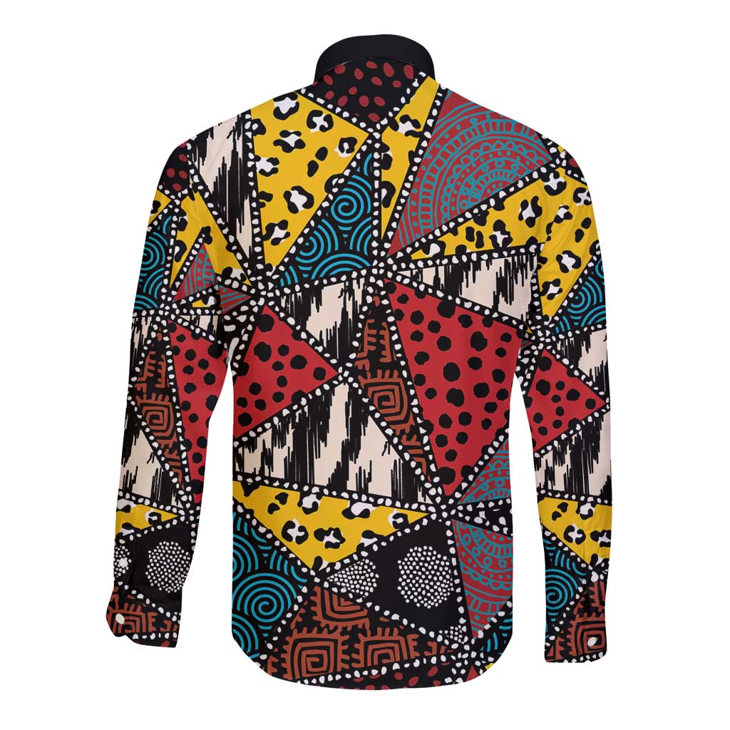 Wild Animal Skins Long Sleeve Button Shirt Triangles Pattern Afro Pattern Style - Wonder Print Shop