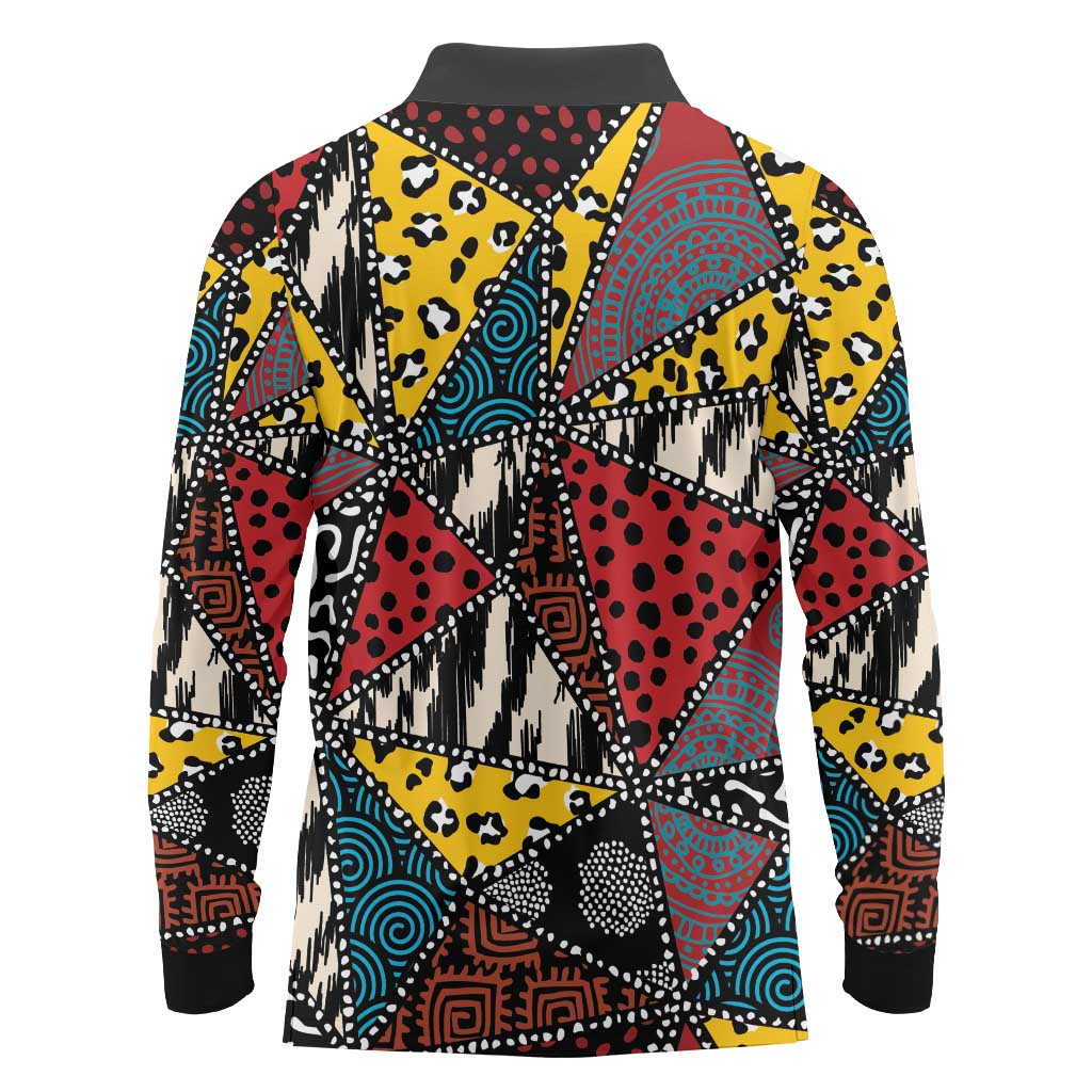 Wild Animal Skins Long Sleeve Polo Shirt Triangles Pattern Afro Pattern Style - Wonder Print Shop