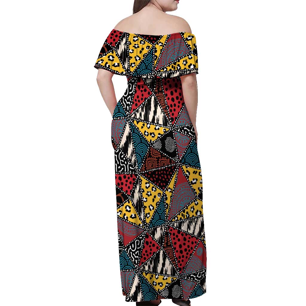 Wild Animal Skins Off Shoulder Maxi Dress Triangles Pattern Afro Pattern Style - Wonder Print Shop