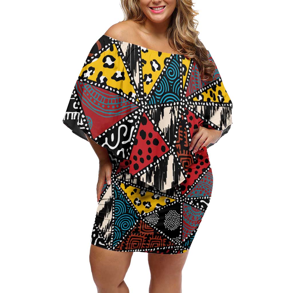 Wild Animal Skins Off Shoulder Short Dress Triangles Pattern Afro Pattern Style - Wonder Print Shop