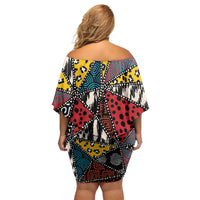 Wild Animal Skins Off Shoulder Short Dress Triangles Pattern Afro Pattern Style - Wonder Print Shop