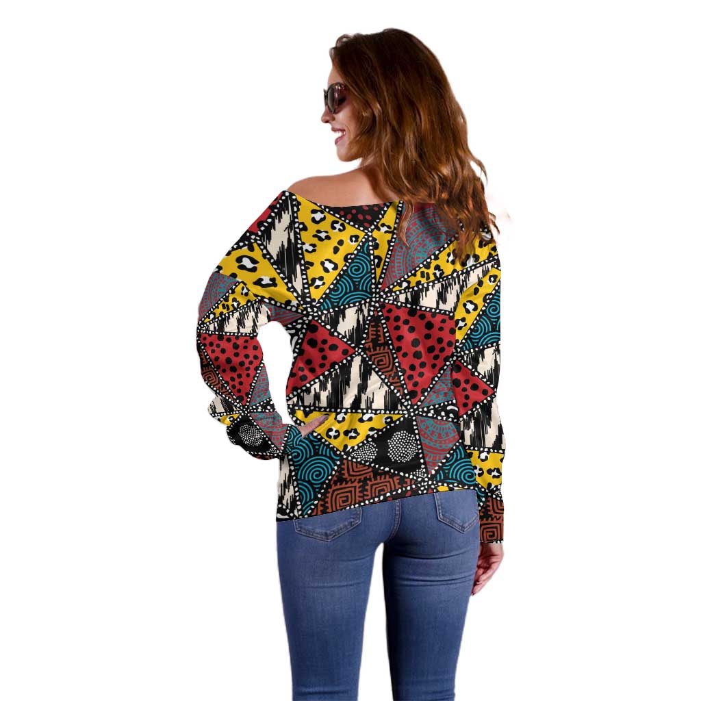 Wild Animal Skins Off Shoulder Sweater Triangles Pattern Afro Pattern Style - Wonder Print Shop