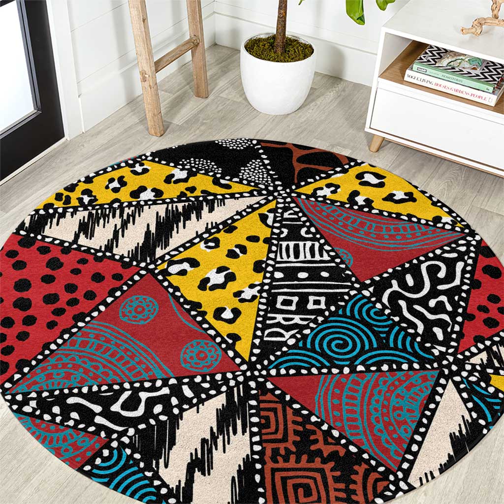 Wild Animal Skins Round Carpet Triangles Pattern Afro Pattern Style - Wonder Print Shop