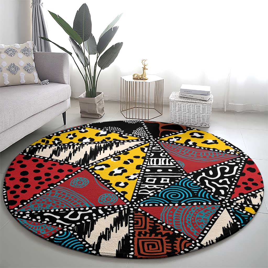 Wild Animal Skins Round Carpet Triangles Pattern Afro Pattern Style - Wonder Print Shop
