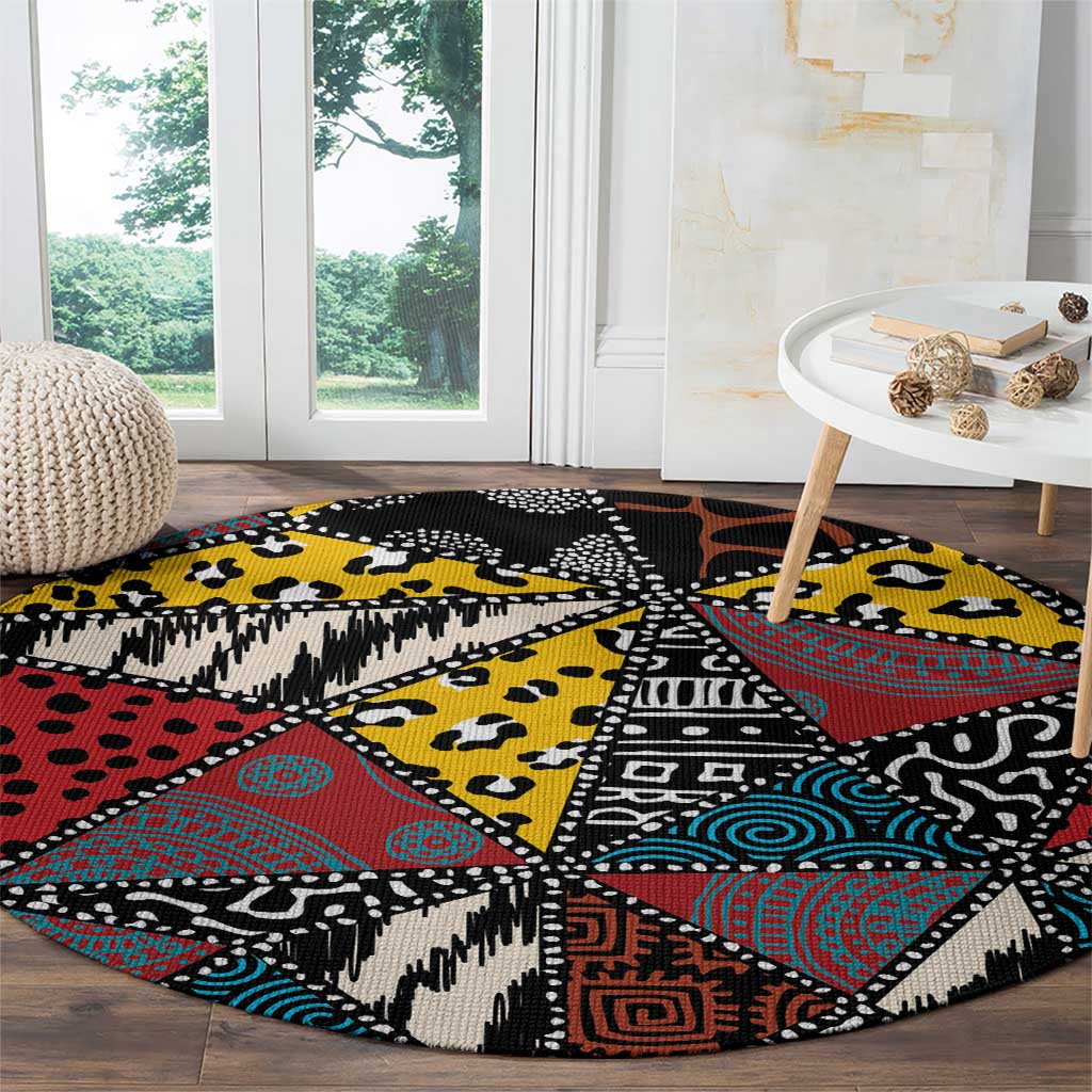 Wild Animal Skins Round Carpet Triangles Pattern Afro Pattern Style - Wonder Print Shop