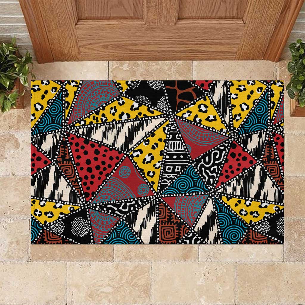 Wild Animal Skins Rubber Doormat Triangles Pattern Afro Pattern Style - Wonder Print Shop