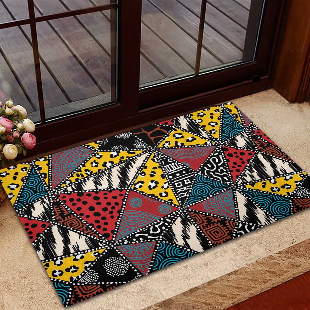 Wild Animal Skins Rubber Doormat Triangles Pattern Afro Pattern Style - Wonder Print Shop