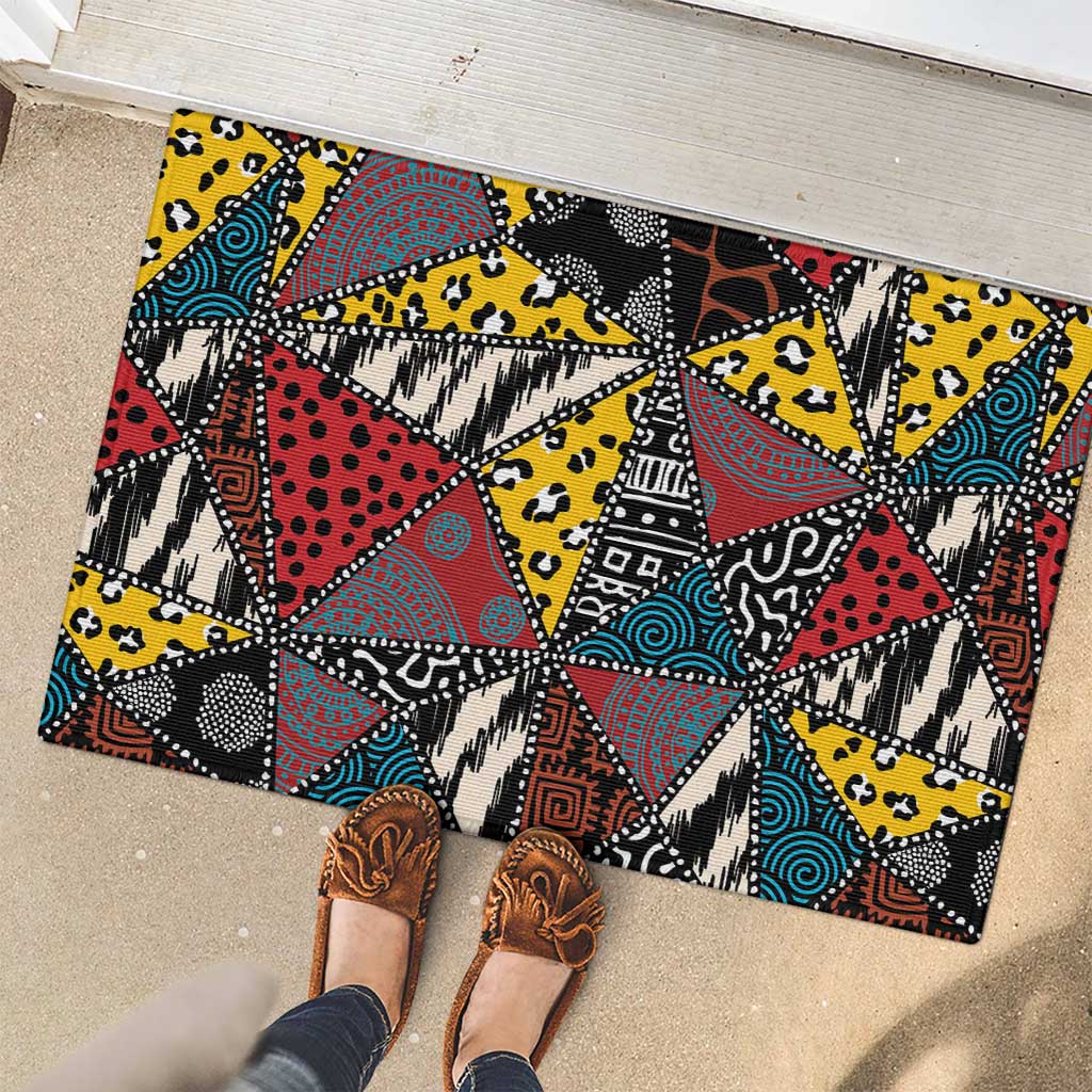 Wild Animal Skins Rubber Doormat Triangles Pattern Afro Pattern Style - Wonder Print Shop