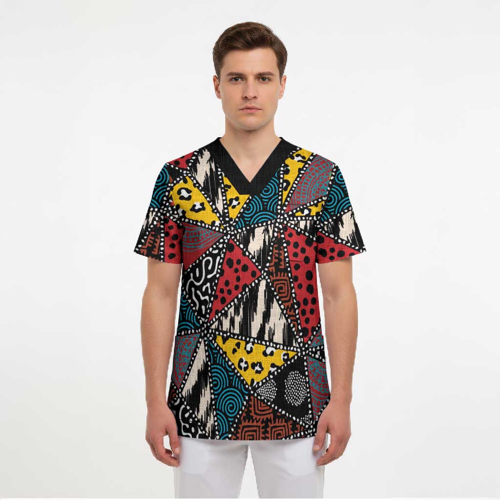 African Wild Animal Skins Scrub Top Triangles Pattern Afro Pattern Style