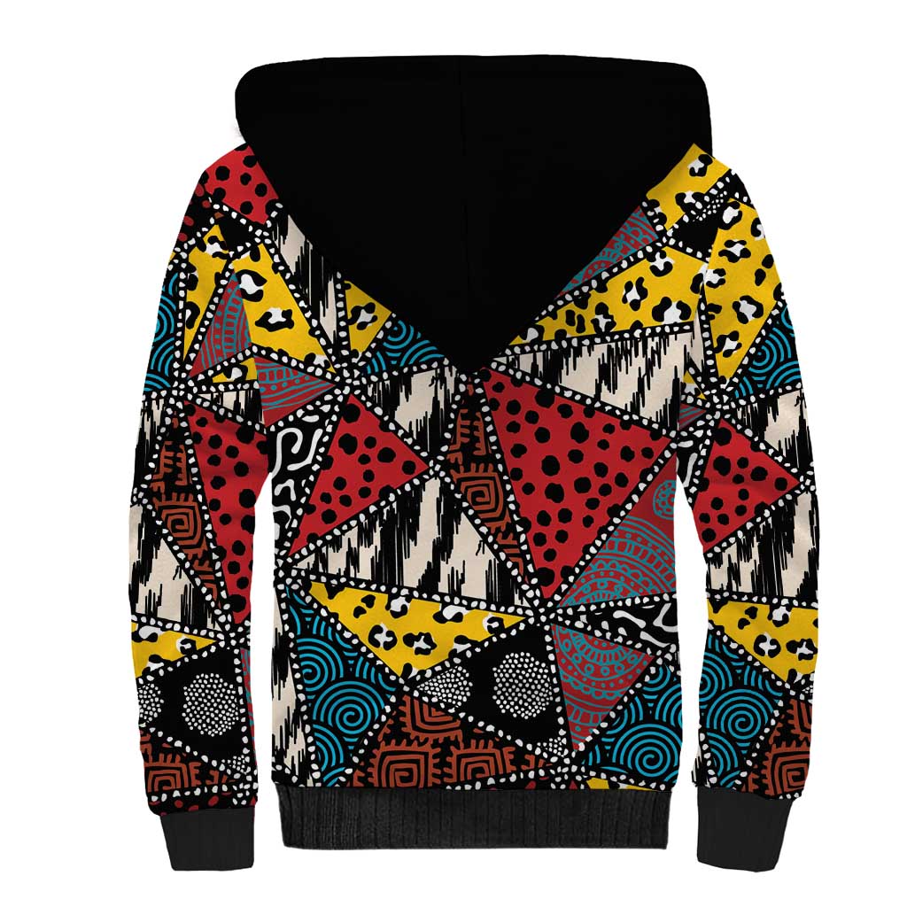 Wild Animal Skins Sherpa Hoodie Triangles Pattern Afro Pattern Style - Wonder Print Shop