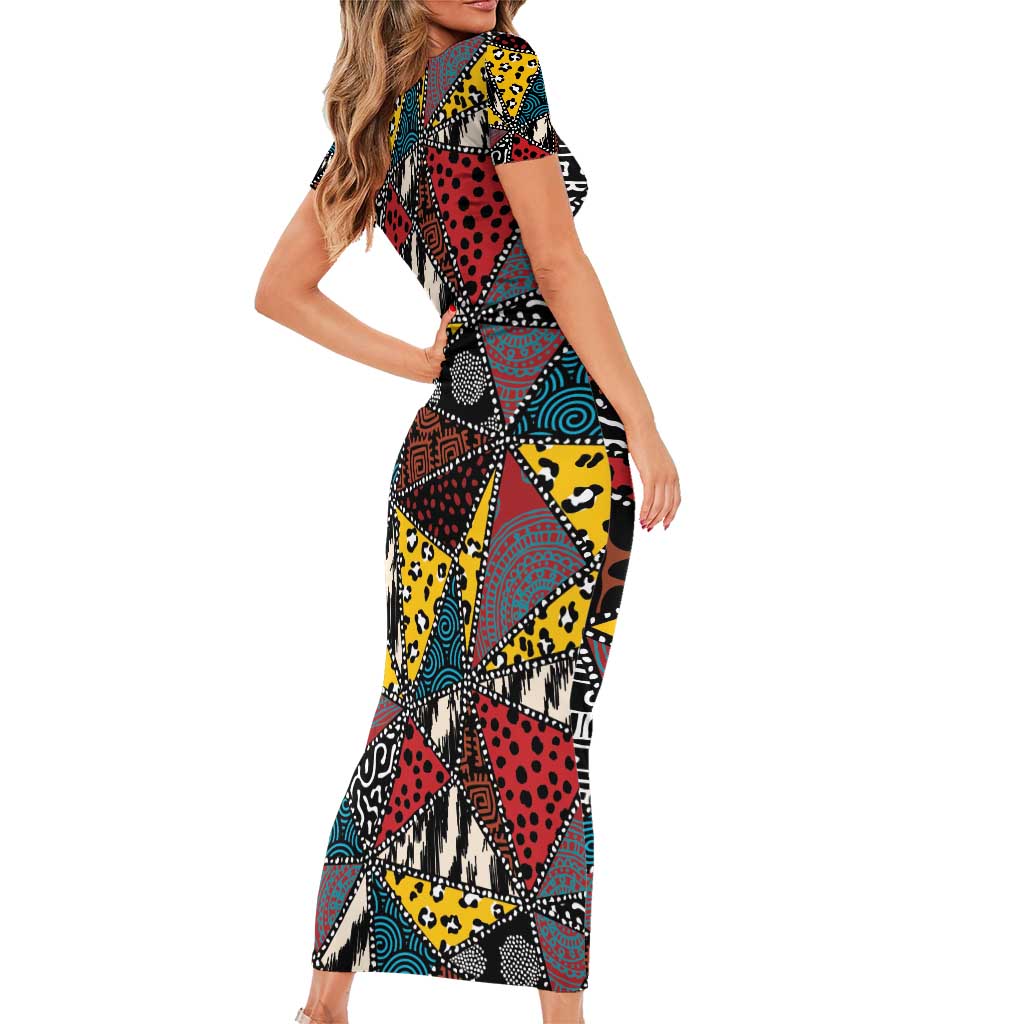 Wild Animal Skins Short Sleeve Bodycon Dress Triangles Pattern Afro Pattern Style - Wonder Print Shop