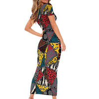 Wild Animal Skins Short Sleeve Bodycon Dress Triangles Pattern Afro Pattern Style - Wonder Print Shop