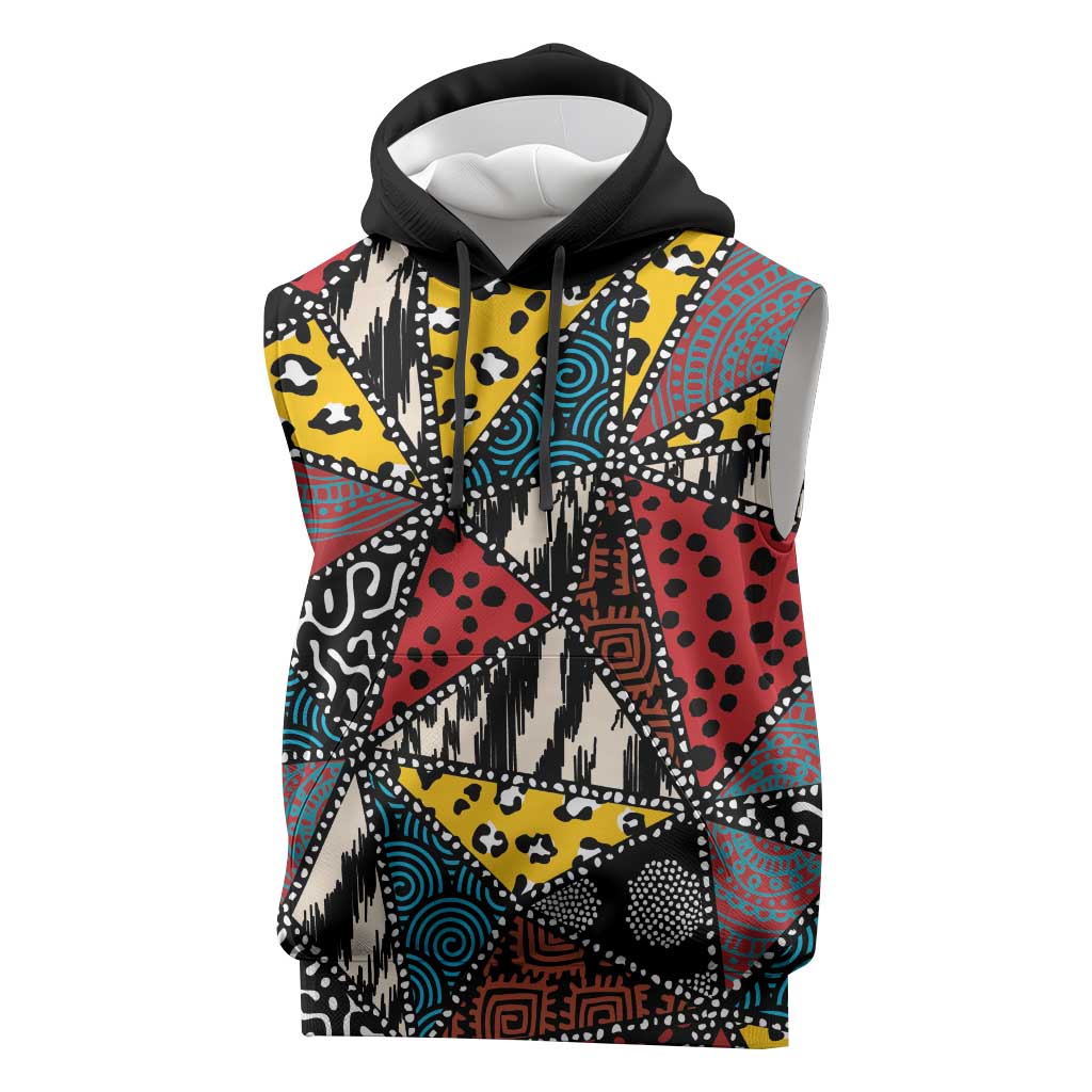Wild Animal Skins Sleeveless Hoodie Triangles Pattern Afro Pattern Style - Wonder Print Shop