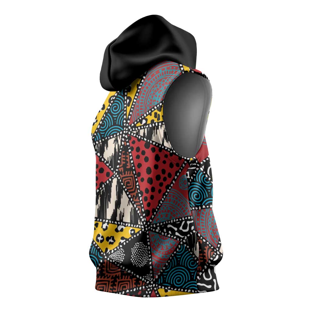 Wild Animal Skins Sleeveless Hoodie Triangles Pattern Afro Pattern Style - Wonder Print Shop