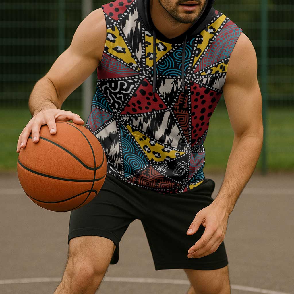 Wild Animal Skins Sleeveless Hoodie Triangles Pattern Afro Pattern Style - Wonder Print Shop