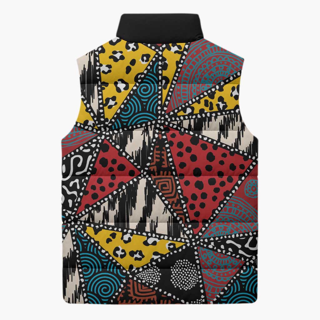Wild Animal Skins Sleeveless Puffer Jacket Triangles Pattern Afro Pattern Style - Wonder Print Shop