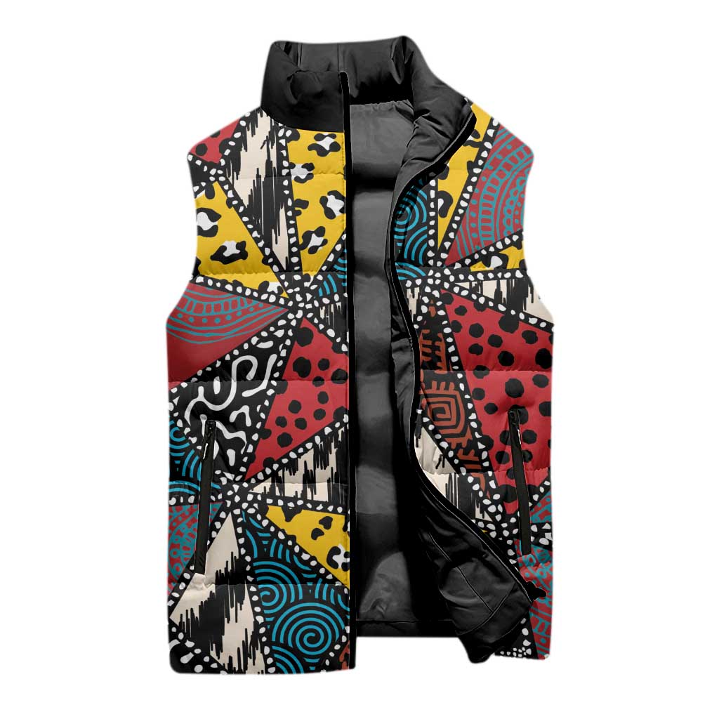 Wild Animal Skins Sleeveless Puffer Jacket Triangles Pattern Afro Pattern Style - Wonder Print Shop