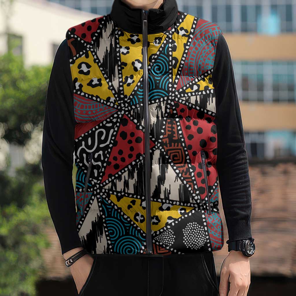 Wild Animal Skins Sleeveless Puffer Jacket Triangles Pattern Afro Pattern Style - Wonder Print Shop