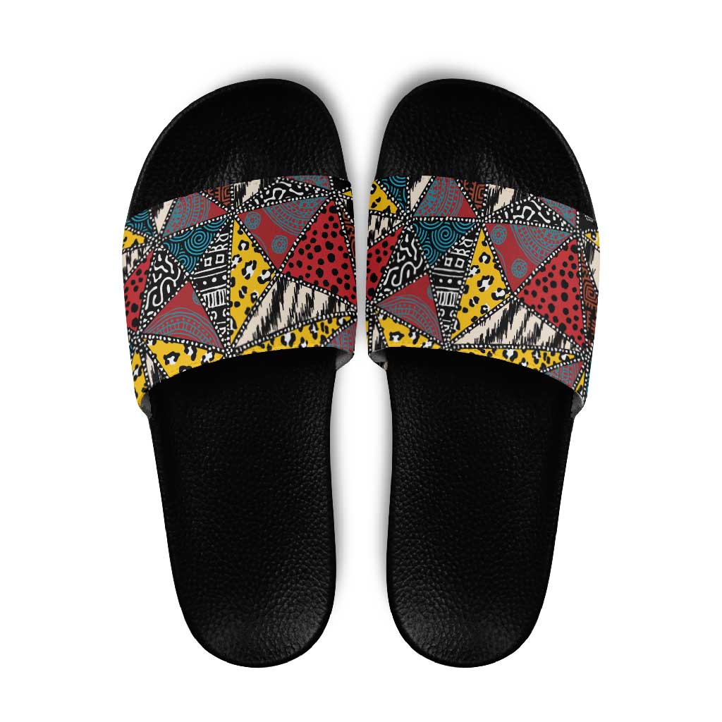 Wild Animal Skins Slide Sandals Triangles Pattern Afro Pattern Style - Wonder Print Shop