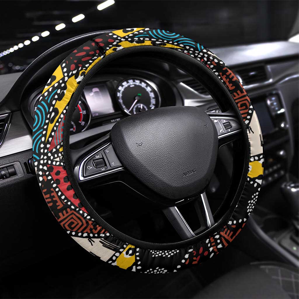 Wild Animal Skins Steering Wheel Cover Triangles Pattern Afro Pattern Style - Wonder Print Shop