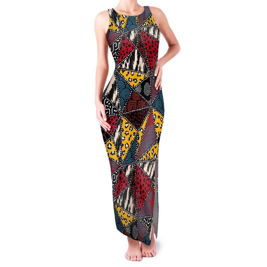 Wild Animal Skins Tank Maxi Dress Triangles Pattern Afro Pattern Style - Wonder Print Shop