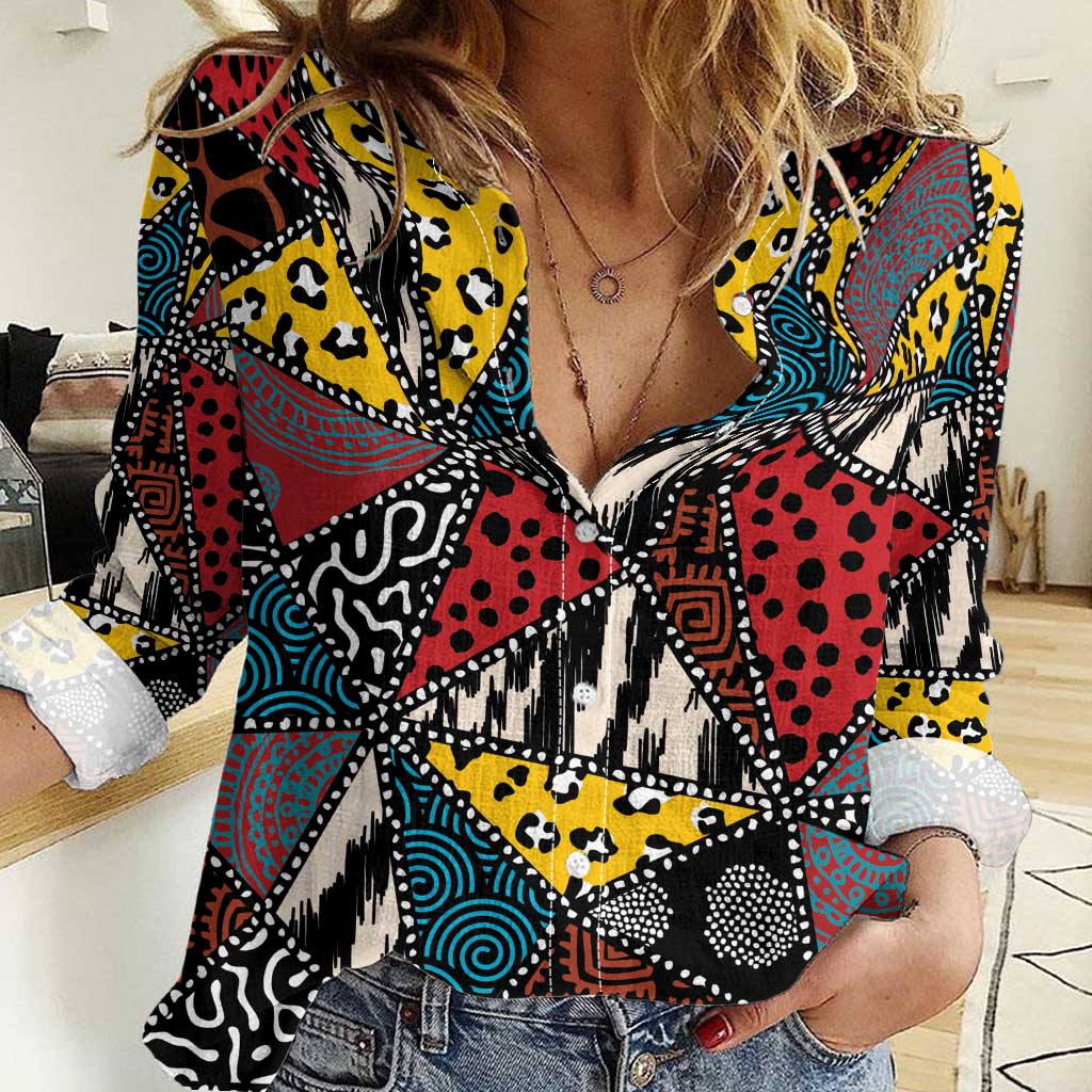 Wild Animal Skins Women Casual Shirt Triangles Pattern Afro Pattern Style - Wonder Print Shop