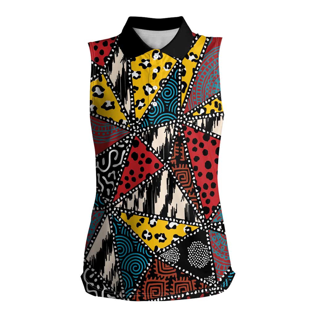 Wild Animal Skins Women Sleeveless Polo Shirt Triangles Pattern Afro Pattern Style - Wonder Print Shop