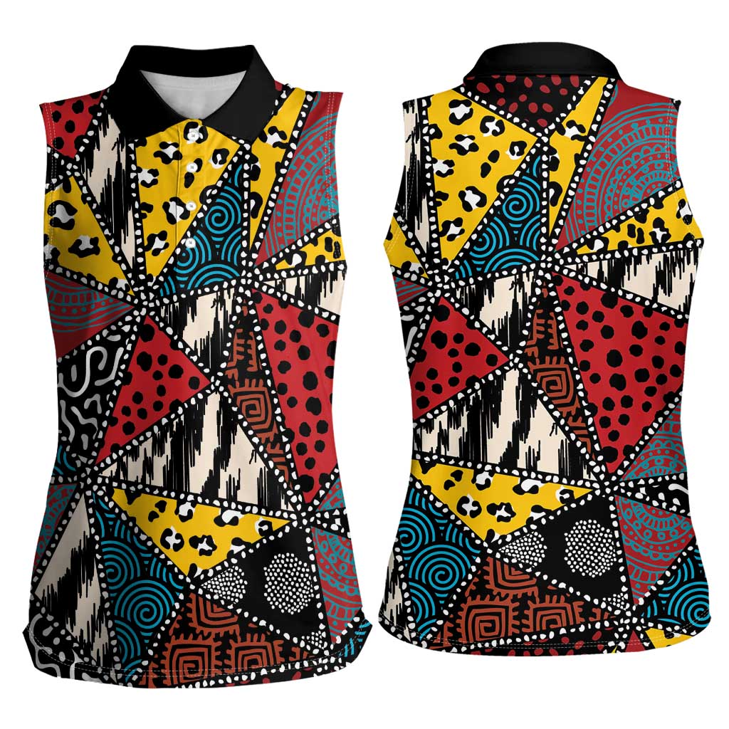 Wild Animal Skins Women Sleeveless Polo Shirt Triangles Pattern Afro Pattern Style - Wonder Print Shop