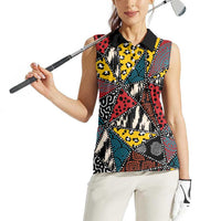 Wild Animal Skins Women Sleeveless Polo Shirt Triangles Pattern Afro Pattern Style - Wonder Print Shop