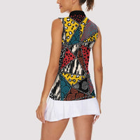 Wild Animal Skins Women Sleeveless Polo Shirt Triangles Pattern Afro Pattern Style - Wonder Print Shop